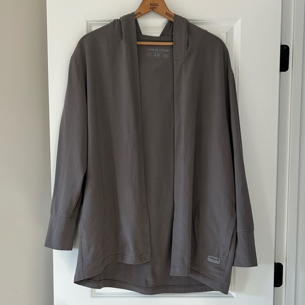 Life is Good Solid Crusher-Flex Hooded Cardigan Sz XXL w MEASUREMENTS w Pockets